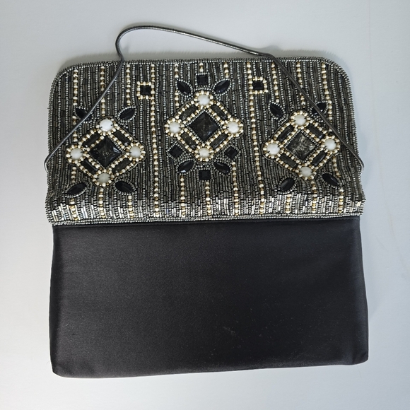 Banana Republic Sofie Beaded Clutch Black and Silver - Like New